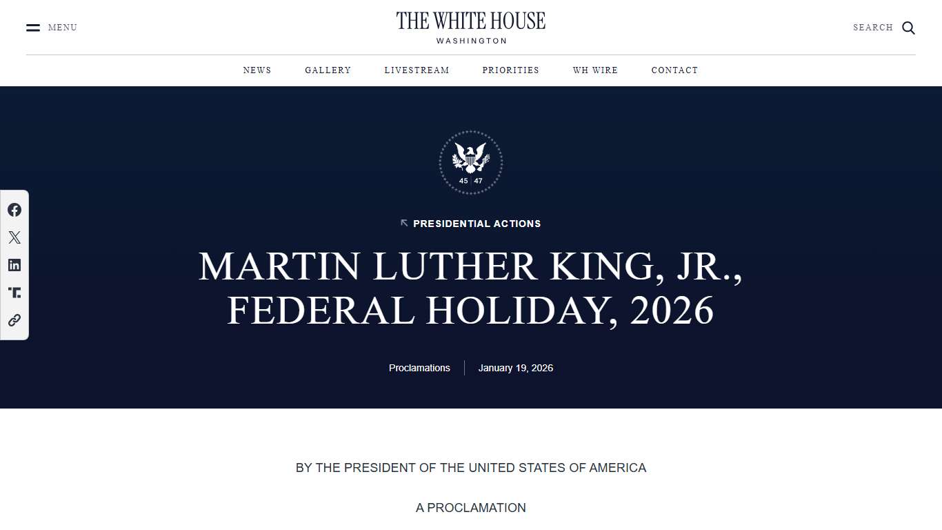 Martin Luther King, Jr., Federal Holiday, 2026 – The White House